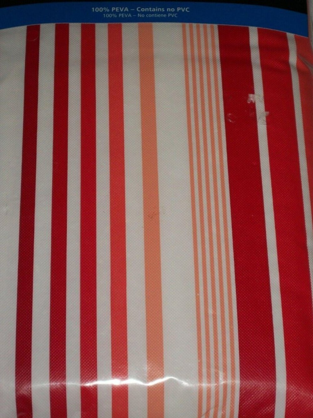 Red Orange White Stripe Vinyl Oblong 52 X 70 Tablecloth Outdoor Picnic Summer